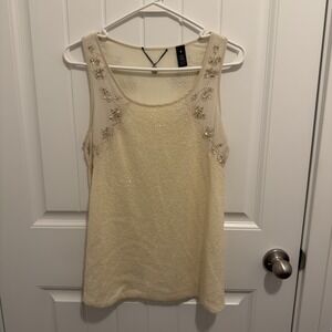 BKE Boutique Women's Ivory Tank Sequins And Beads Size Small
